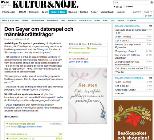 Dagens Nyheter - Don Geyer om datorspel och människorättsfrågor
