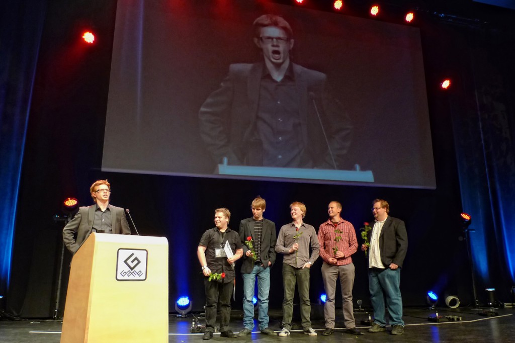The Fumbies team receiving "Best Game Graduating Class" at the Gotland Game Awards 2010