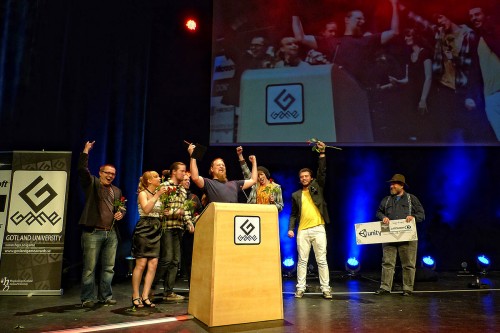 The Gods of Steel team receiving "Best Arcade Game - First Year" (later renamed: Best First Year Project) at the Gotland Game Awards 2010