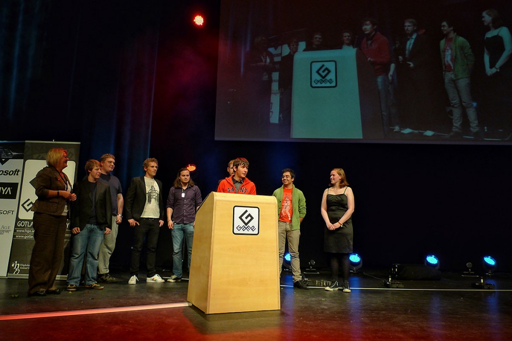 The Pawns-team, receiving "The Award for Human Rights" at the Gotland Game Awards 2010