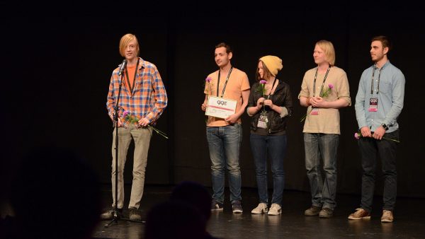 Team Frog Climbers receiving Best First Year Project at the Gotland Game Conference 2015
