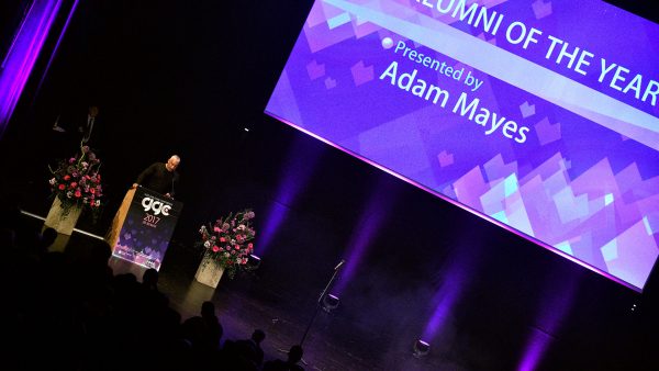 Adam Mayes reading the motivations and handing out the Alumni of the Year-awards at the Gotland Game Conference 2017. Spoiler: Pernilla Sparrhult and Joakim Andreason were recognized both, for their incredible last couple of years as producer and designer (respectively) at Paradox Interactive.
