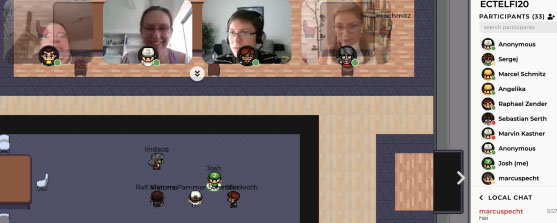 Gather.town runs entirely in the browser, and is like an 8-bit RPG with proximity-based video chat.